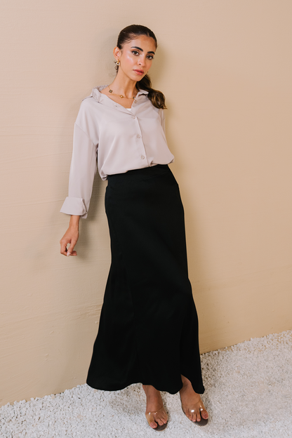 Satin button-down Shirt - Cream