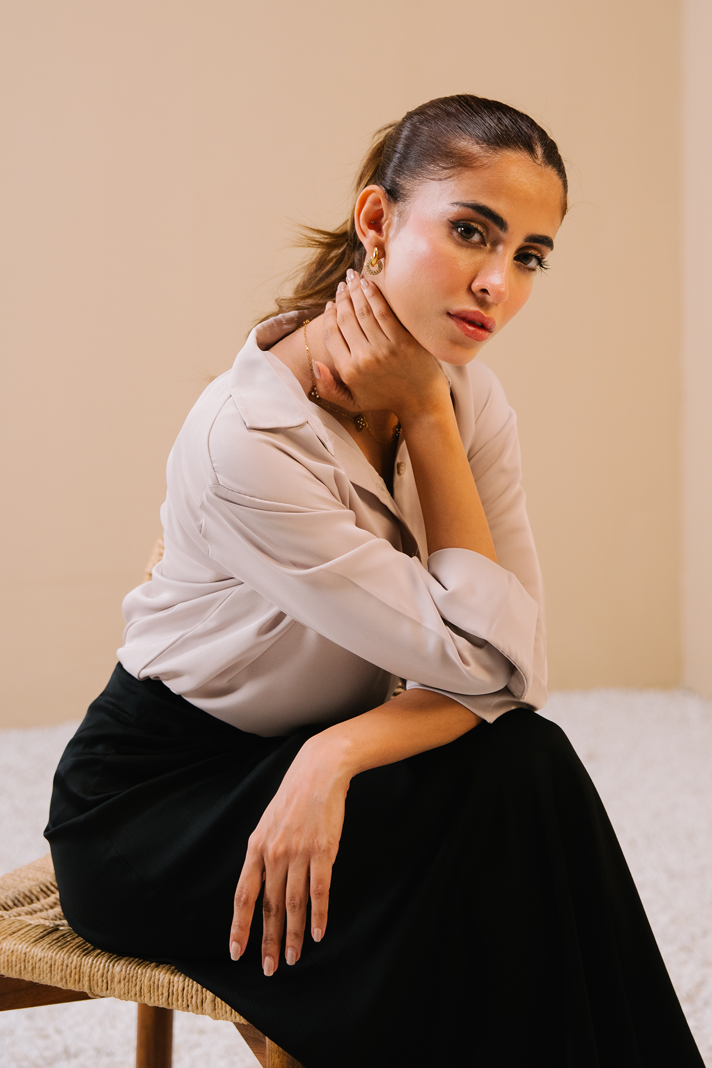 Satin button-down Shirt - Cream