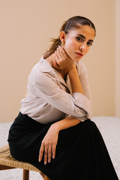 Satin button-down Shirt - Cream