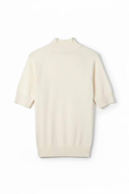 Fine Knit Mock Neck Top - Cream