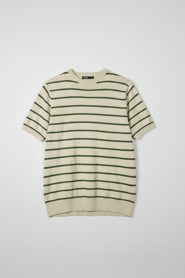 Men Soft Knit Stripe Tee - Cream and Green